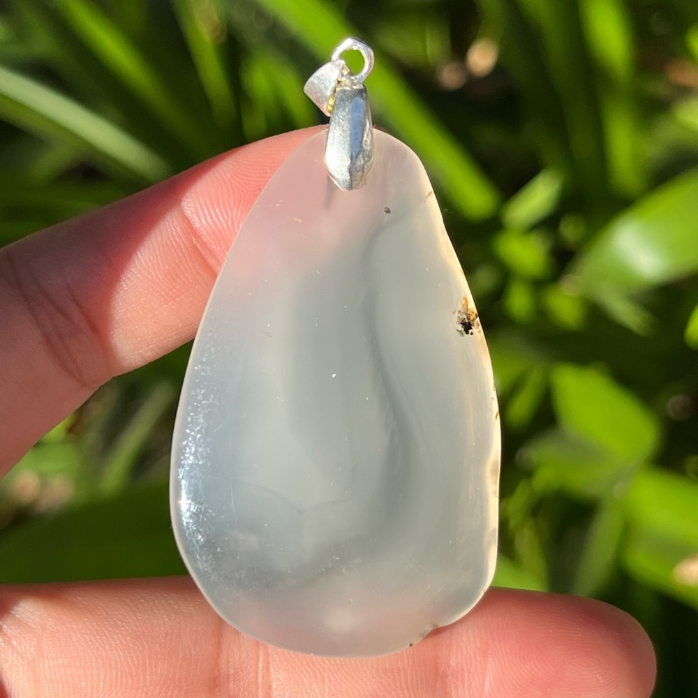 Silver plated large translucent milky agate free‎ form pendant